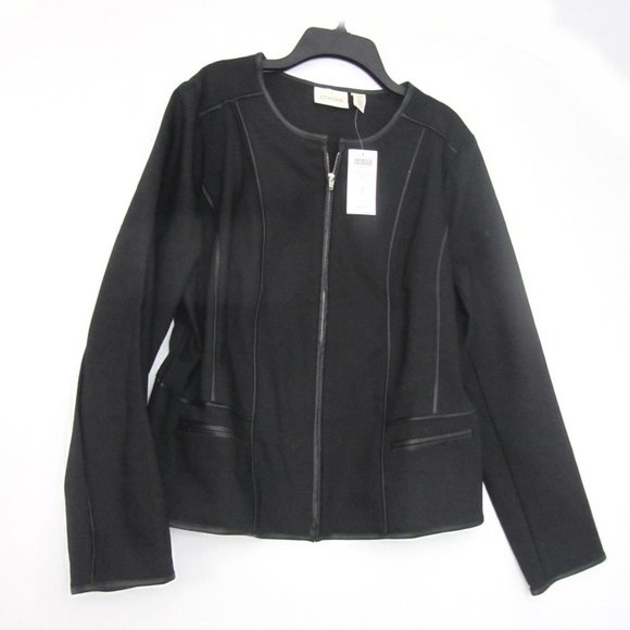 Chico's FAUX LEATHER TRIM City Chic Sophisticated Seamed Jacket 1 10 - Picture 1 of 5